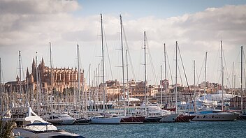 Hafen von Palma de Mallorca Yachthafen on Palma de Mallorca mit der Kathedrale im Hintergrund